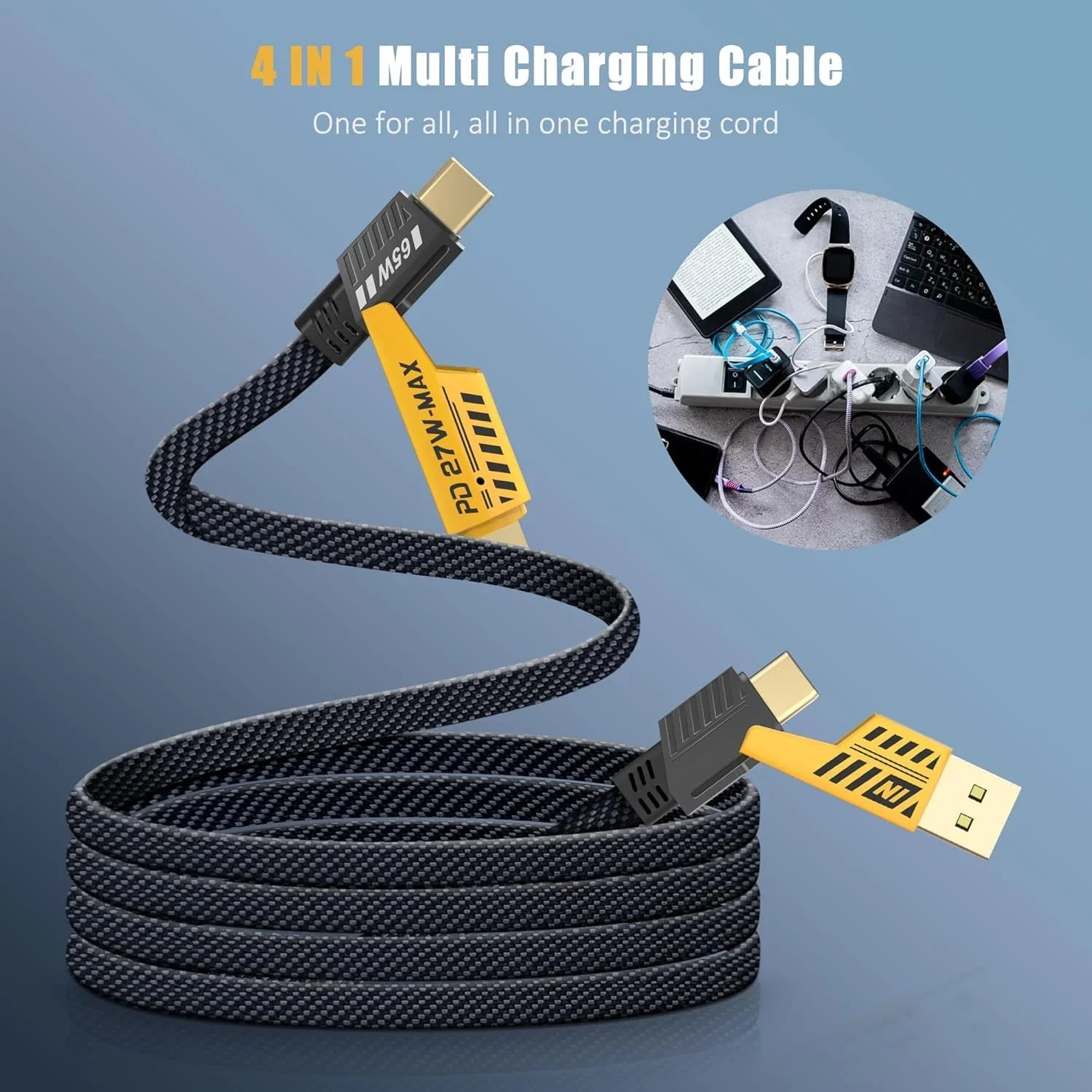 4-in-1 65W Fast Charging Cable – High-Quality Cable for iPhone, Android & Type-C