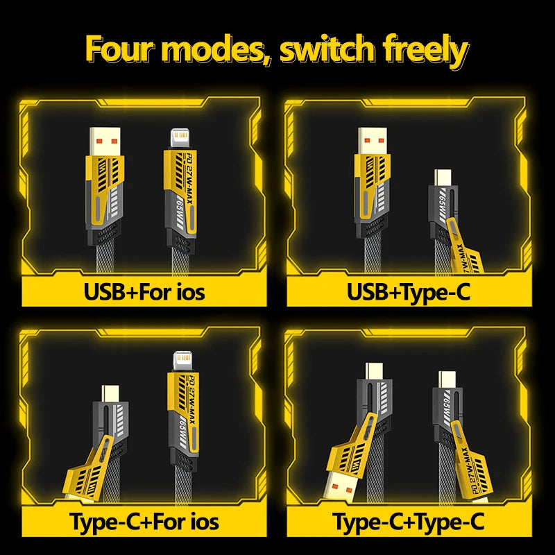 4-in-1 65W Fast Charging Cable – High-Quality Cable for iPhone, Android & Type-C