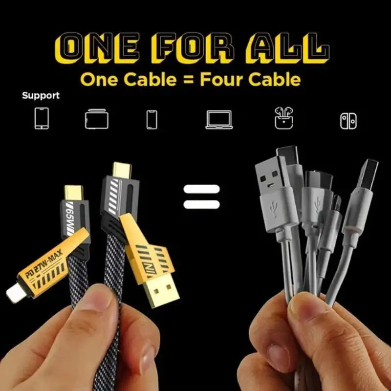 4-in-1 65W Fast Charging Cable – High-Quality Cable for iPhone, Android & Type-C